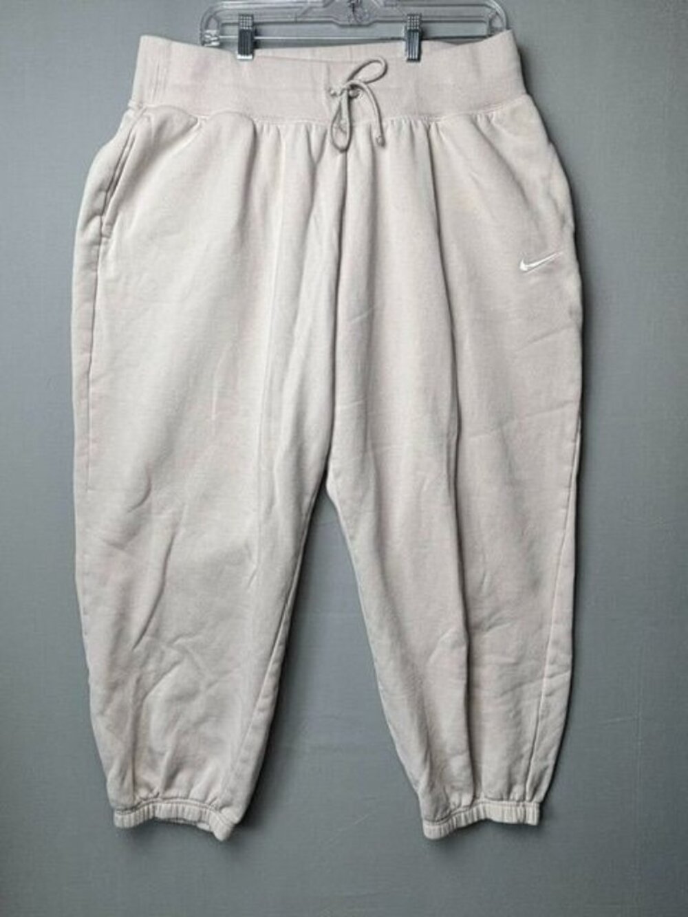 Nike Women's XL Fleece Jogger Sweatpants Beige Cream High Rise Relaxed Swoosh